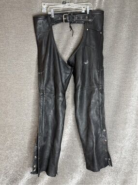 Unik Black Leather Motorcycle Chaps Pants